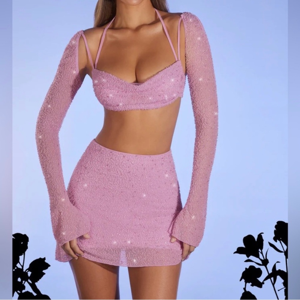 Oh Polly Embellished beaded A-Line Mini Skirt in Pink